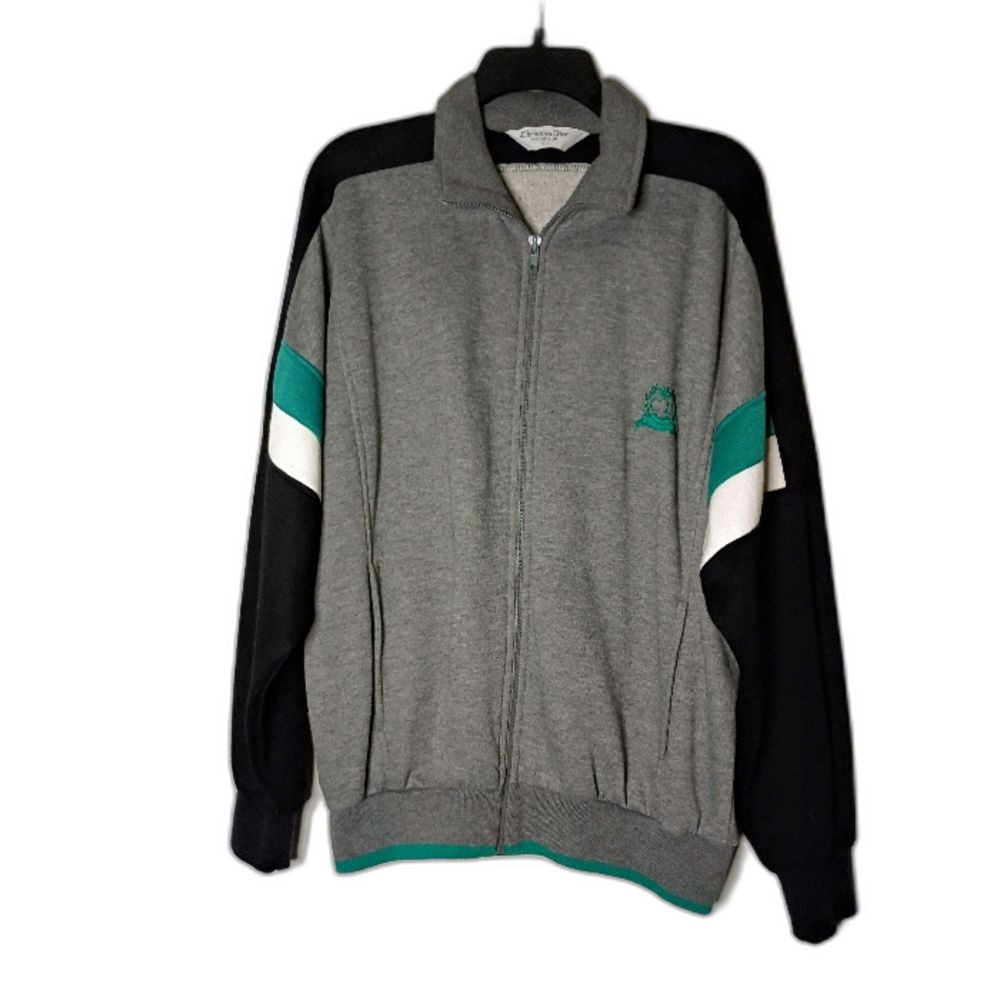 Vintage Christian Dior Track Jacket Grey/Teal Large Excellent